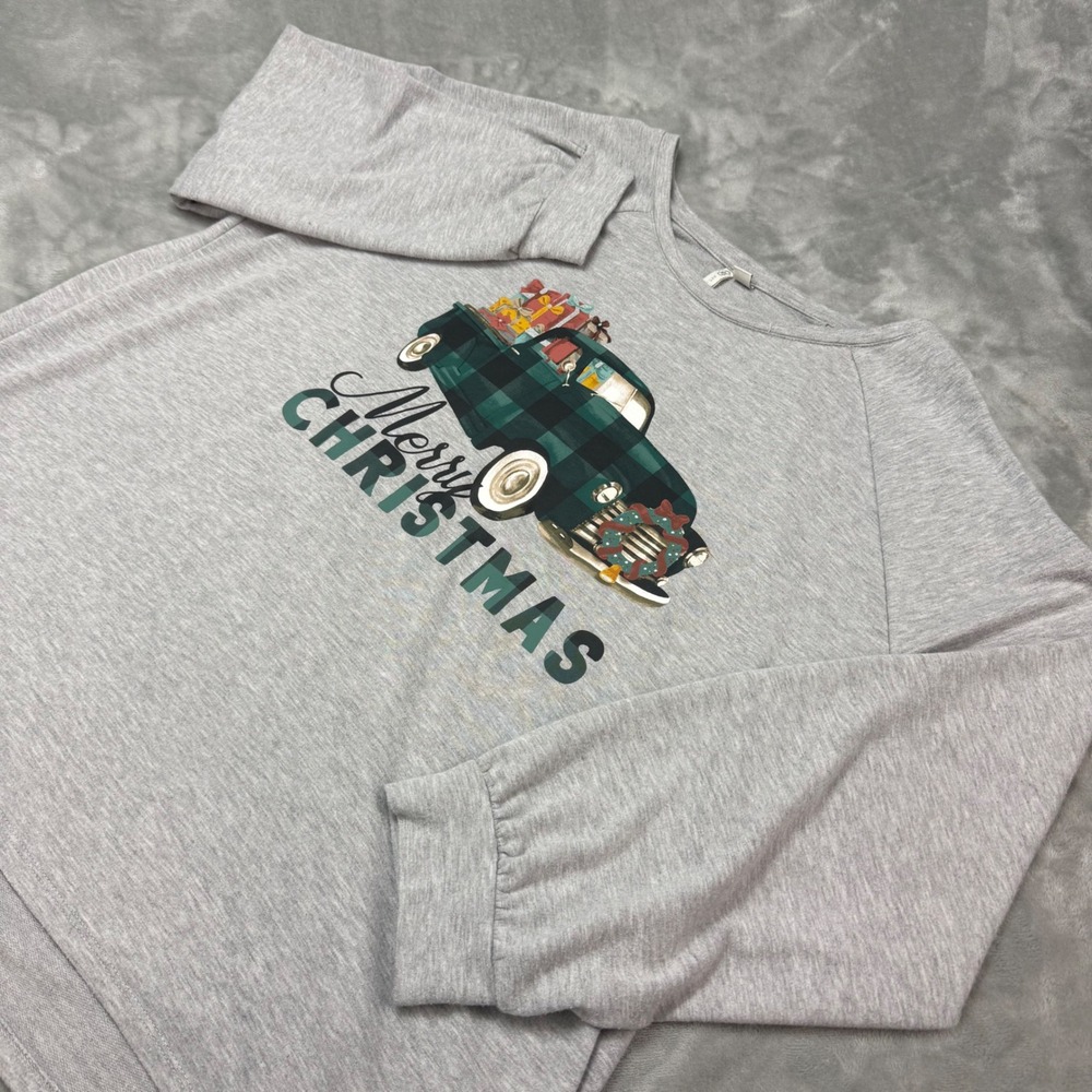 Cato Women's Gray Merry Christmas Truck‎ Long Sleeve Top Size 18W